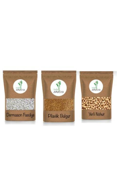 Doğal Amasya Yerli Tohum Fasülye Bulgur Nohut 3'lü Set 3 Kg