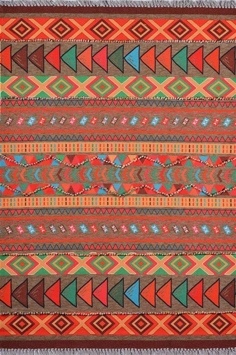 RUGSMODERN Rustik Multy 4006 Çok Renkli Ponpon Detaylı Dokuma Kilim