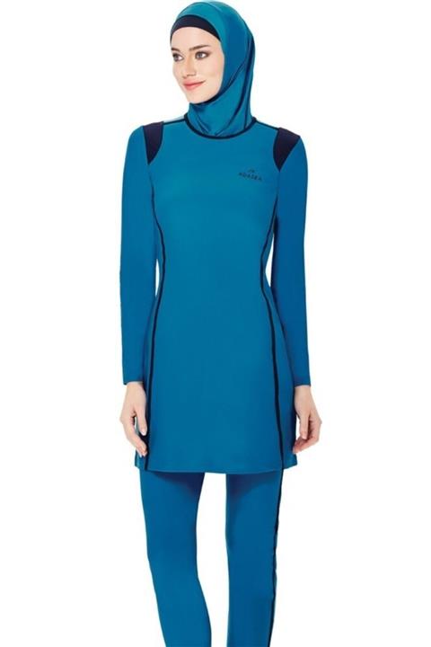 Adasea Tam Kapalı Tesettür Mayo Likralı Petrol