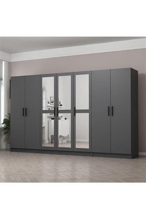 Minar Kale 7 Kapaklı 3 Aynalı 2 Çekmeceli Dolap Antrasit 210cm