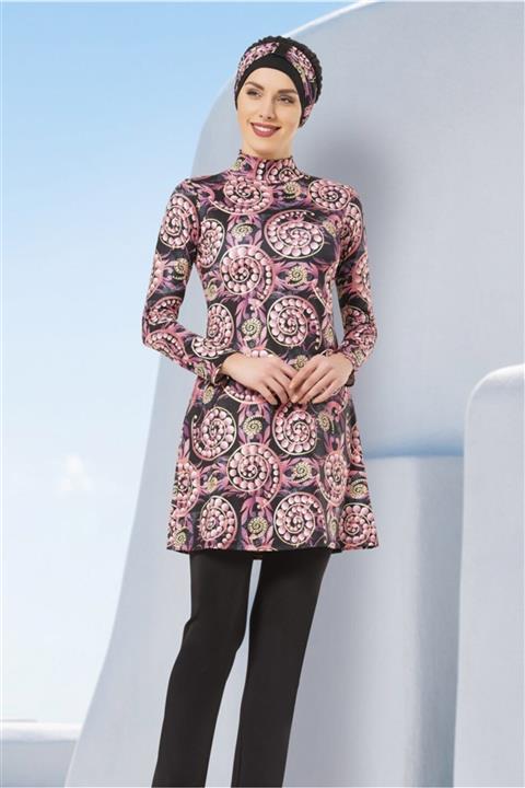 LADYTES Kadın Siyah Dijital Tesettür Mayo