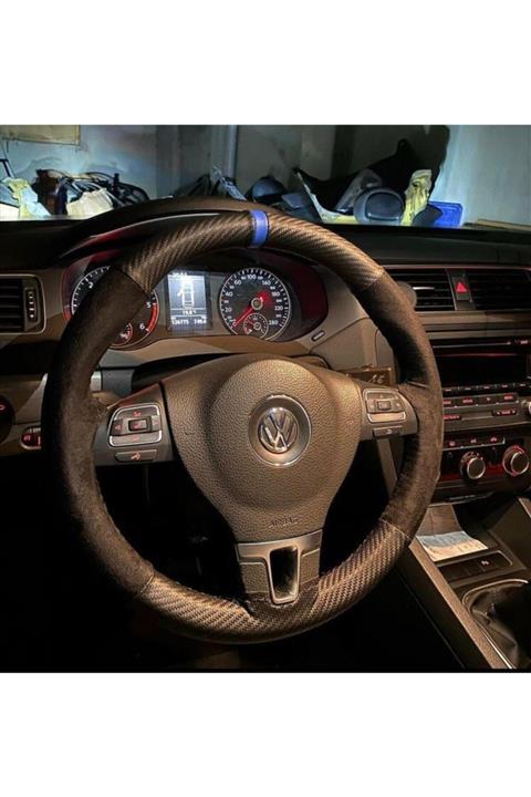 UGL EKSTRA Volkswagen Golf Polo Uyumlu Mavi Yüzüklü Deri Direksiyon Kılıfı