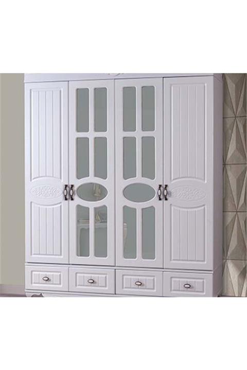 DARDASON Mat Beyaz Country 4 Kapılı Gardrop