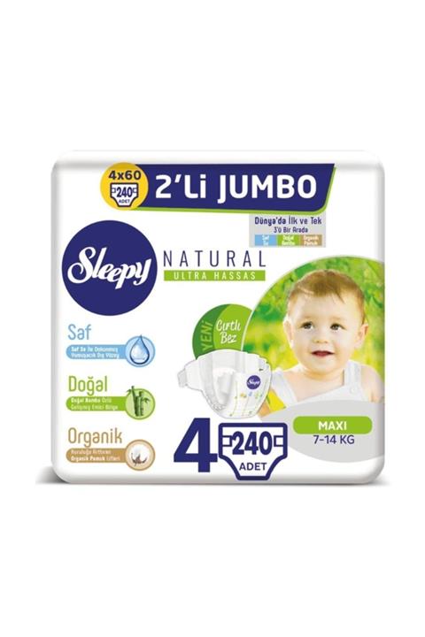 Sleepy Natural Bebek Bezi 4 Beden Maxi 4x2'li Jumbo 240 Adet