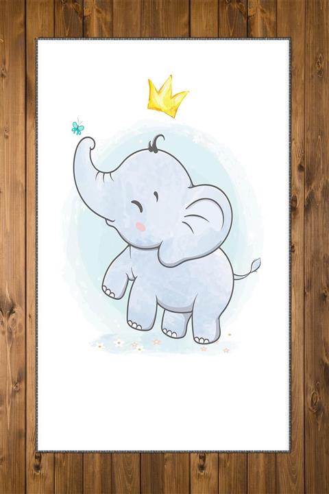 Else Halı Minik Prens Taçlı Fil 3d Desenli Bebek Odası Halısı