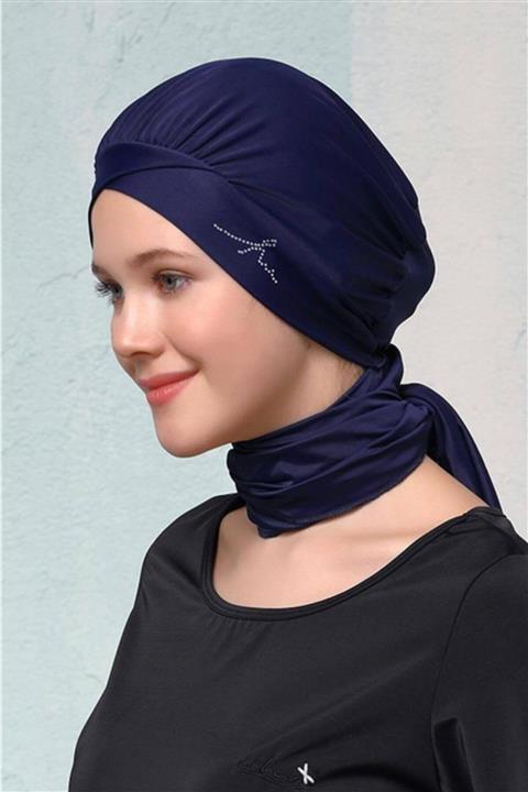 Haşema Lacivert Taş Işlemeli Çapraz Tesettür Bone