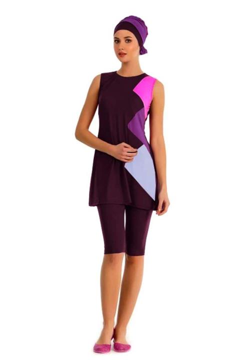 Armes Sıfır Kol Yarı Tesettür Mayo Mürdüm