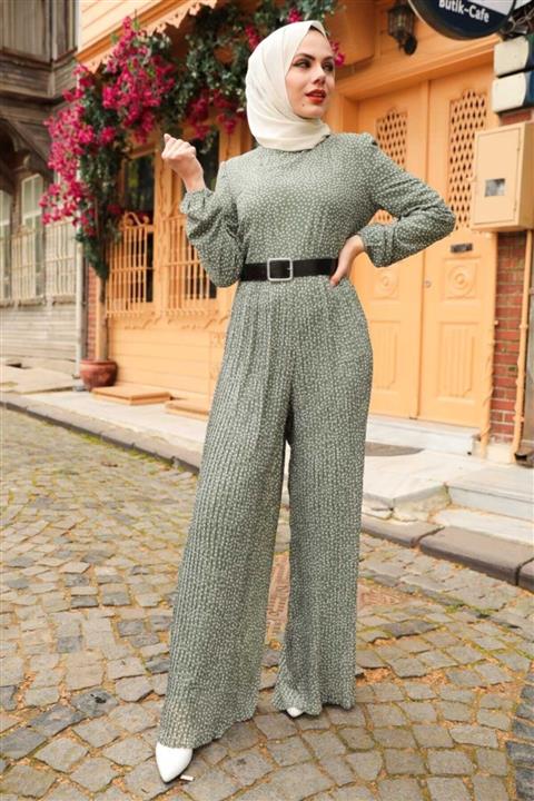 Neva Style - Puantiyeli Çağla Yeşili Tesettür Tulum 2896cy