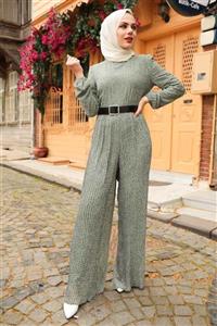 Neva Style - Puantiyeli Çağla Yeşili Tesettür Tulum 2896cy