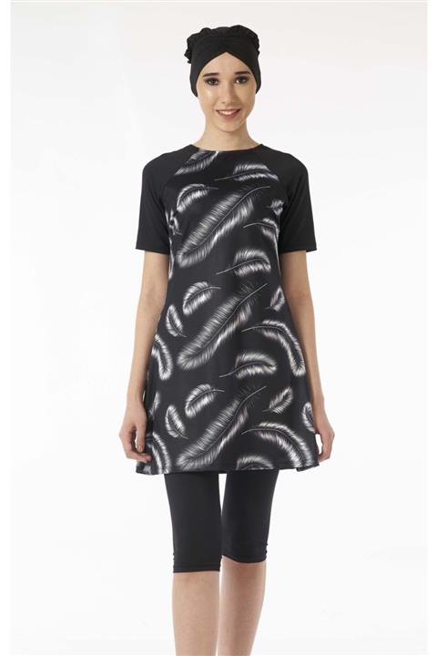 Estiva Likralı Yarı Kapalı Tesettür Mayo Desenli 2034 Siyah