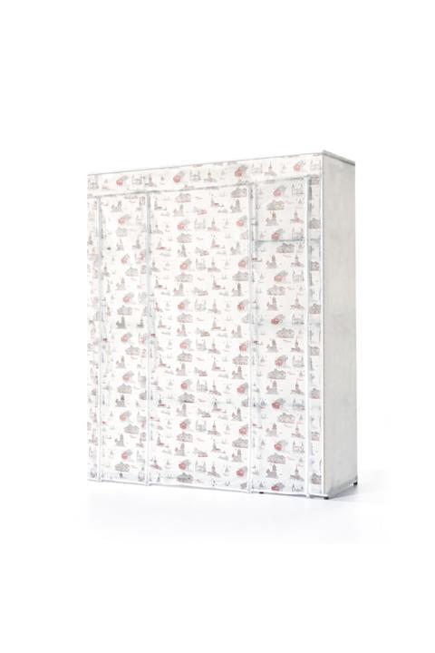 Practice Beyaz Çift Yandan Plastik Raflı Metal Borulu Bez Dolap Home