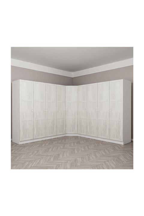 Minar Kale Country 9 Kapak 4ç Köşe Zincir Dolap - Eskitme Beyaz