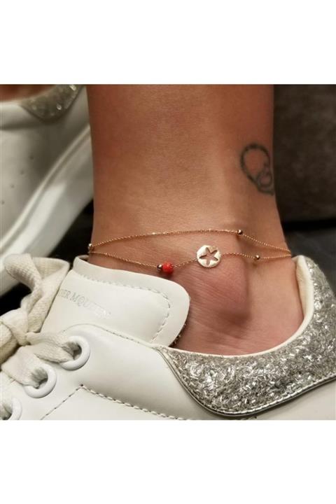 ByGoldenHouse Çift Dolama Mercanlı Yıldız Halhal