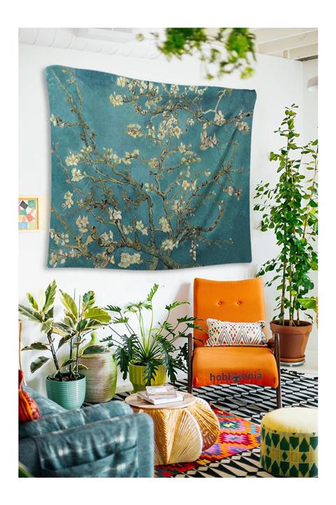 Hobimania Duvar Örtüsü Tapestry Vincent Van Gogh Çiçek Açan Badem Ağacı 70x100 cm Duvar Dekorasyon Moda