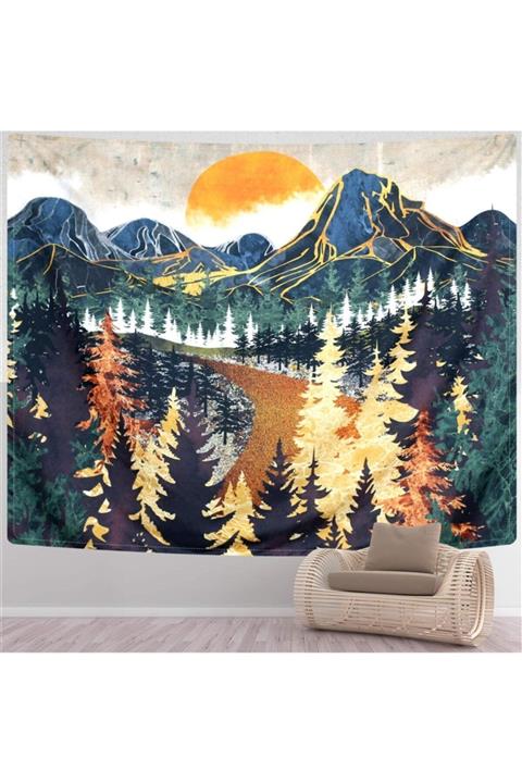 Trendiz Güneş Ve Dağ Renkli Duvar Halısı
