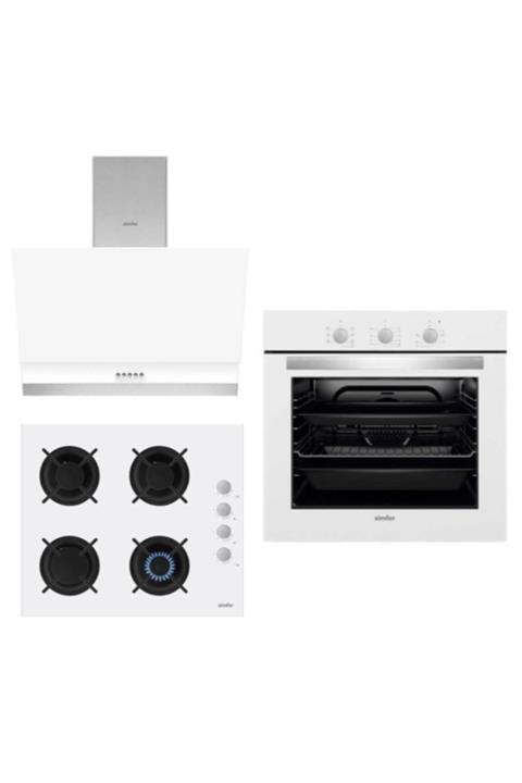 Simfer Yeni Ekonomik Beyaz Cam Ankastre Set ( 7339 Fırın - 3507 Ocak - 9604 Davlumbaz )