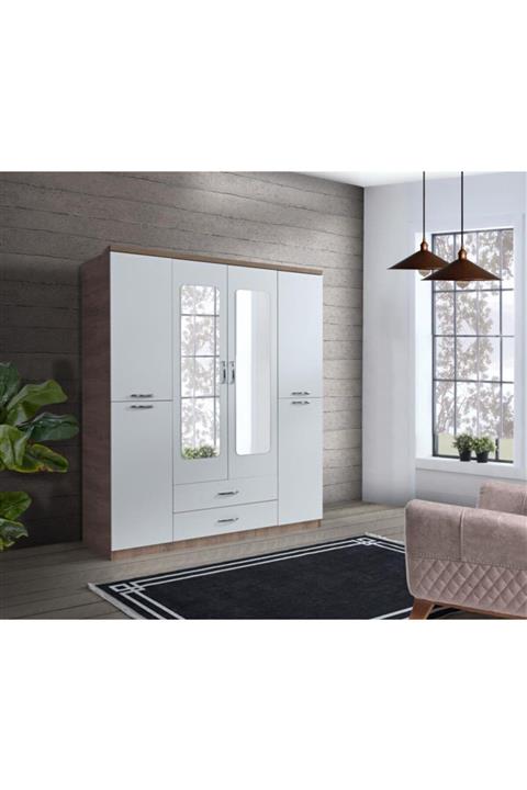 SİVAS GÖZDE MOBİLYA Ekonomik 4 Kapılı Çekmeceli Gardrop Elbise Dolabı