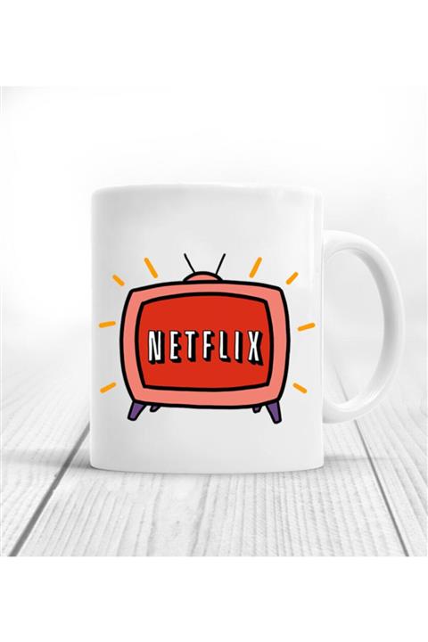 Netflix Logo Baskılı Beyaz Porselen Kupa Bardak