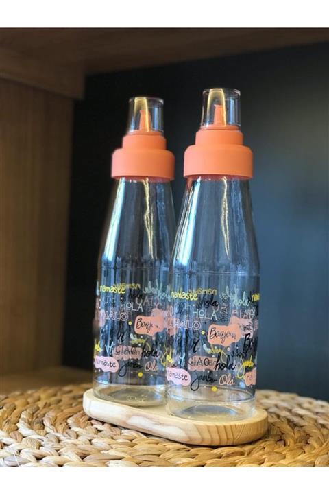 Bayev Pembe Kapak Ahşap Standlı 3' Lü Damlatmaz Akıllı 750 ml Yağlık Ve Sirkelik Seti