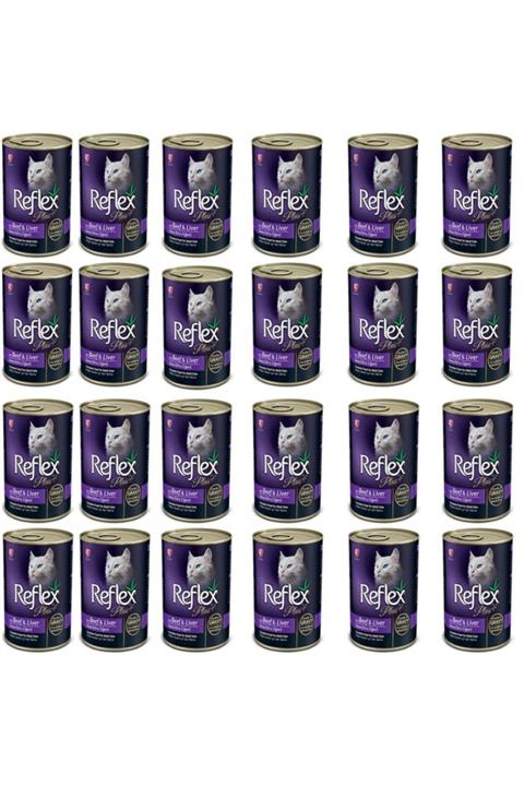 Reflex Plus Biftek Ve Ciğerli Et Parçacıklı Kedi Konservesi 400 gr 24'lü Set