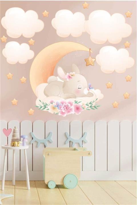 angel digital art Ay Üzerinde Sevimli Uykucu Tavşan