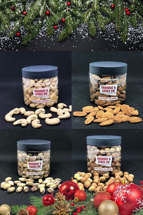 Kuruyemişim Çiğ Yılbaşı Paketi 1000 Gr (çiğ Kaju, Çiğ Badem, Çiğ Fındık, Antep Fıstığı)