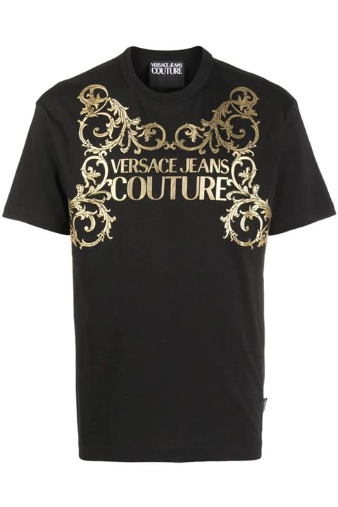 Versace Bee Logo Baskı Jeans Couture Siyah T-shirt