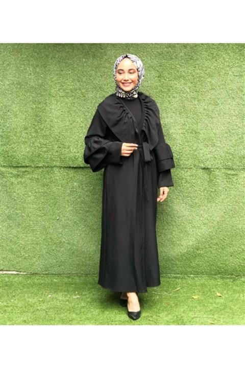 ZEHRA ÇAMRAN Fırfırlı Siyah Abaya