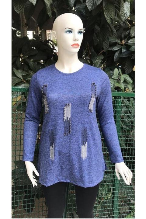 wearon tekstil Mavi Taş Işlemeli Kazak