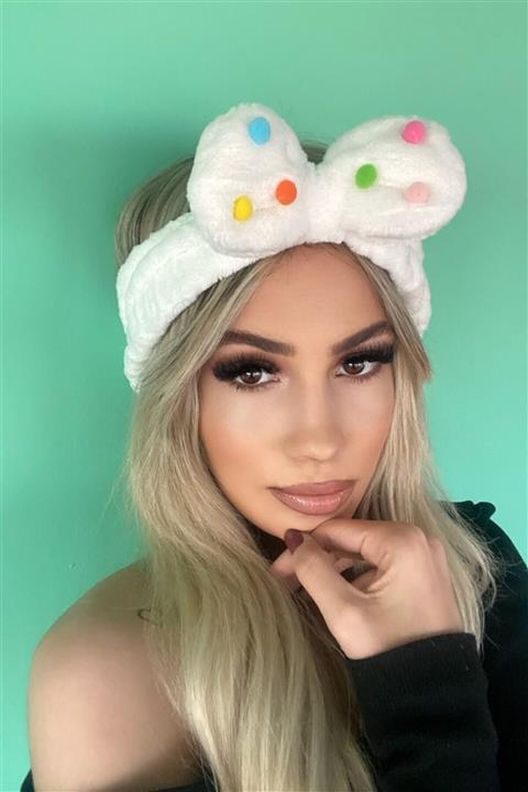 TAKIŞTIR Beyaz Renk Kurdele Figürlü Peluş Saç Bandı