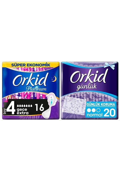 Orkid Platinum Gece Extra 16'lı + Günlük Koruma 20'li Ped