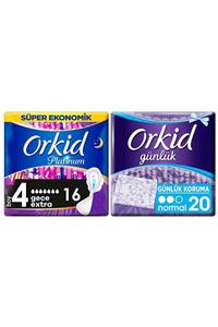 Orkid Platinum Gece Extra 16'lı + Günlük Koruma 20'li Ped