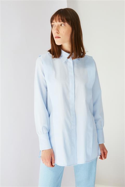 Trendyol Modest Mavi Gömlek Yaka Tesettür Tunik TCTSS21TN0061