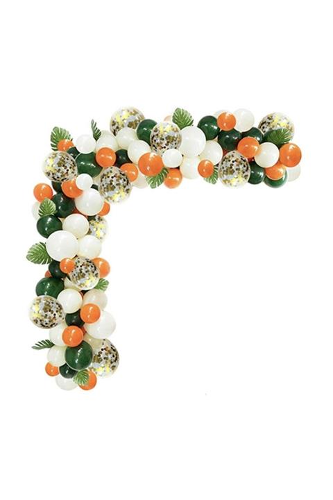 Aşkın Parti Evi Turuncu Beyaz Yeşil Gold Konfetili Yapraklı Balon Zincir Seti