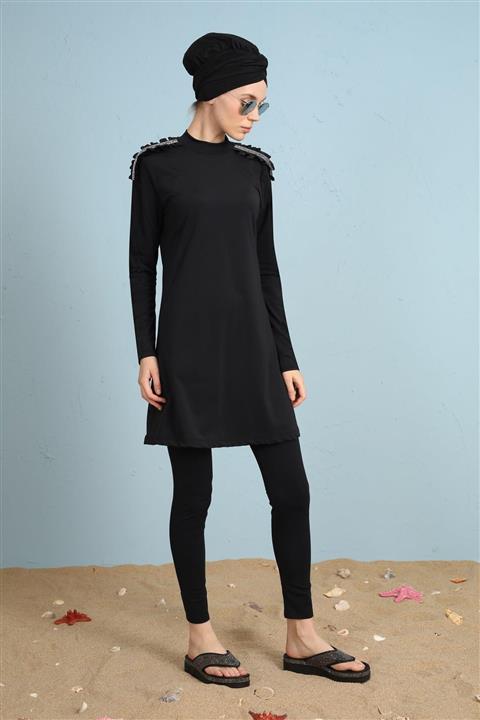 Moodbasic Kolu Detaylı Tesettür Mayo