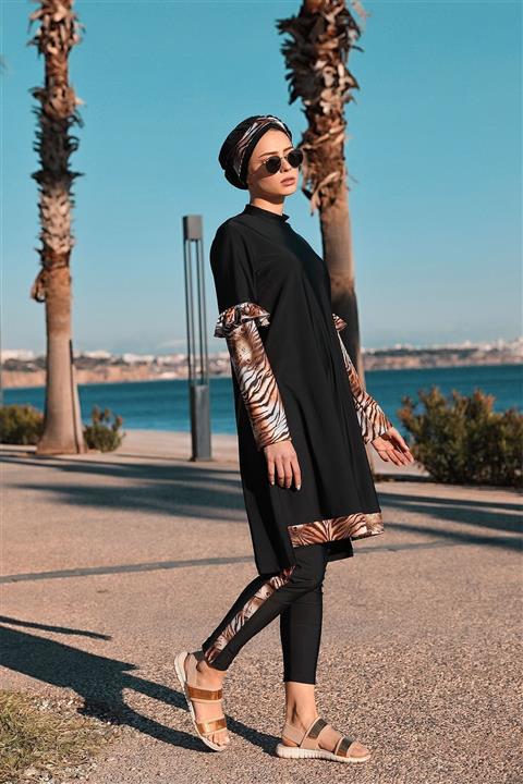 Moodbasic Leopar Desenli Tesettür Mayo