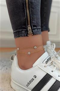 Çlk Accessories Çelik 2 Li Zincir Taşlı Topçuk Çelik Halhal Trhalha4105 B34003