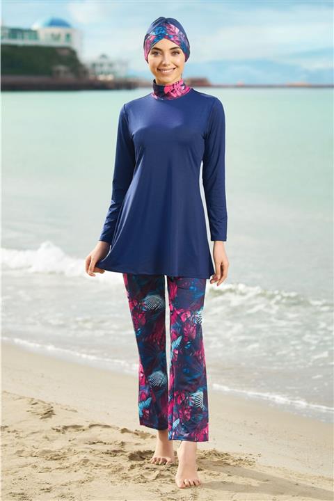 Estiva Likralı Tam Kapalı Tesettür Mayo Desenli 2068 Lacivert