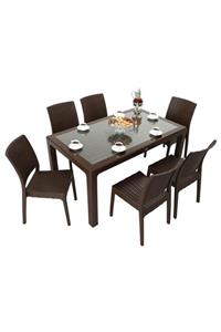 Mandella Elit Rattan 90x150 Elit Sandalye Camlı Masa Takımı