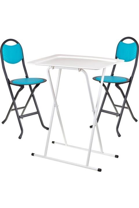 HASTUNÇ Katlanabilir Plastik Sehpa - Sandalye Takımı (Plastik Sehpa Ve 2 Adet Sandalye)