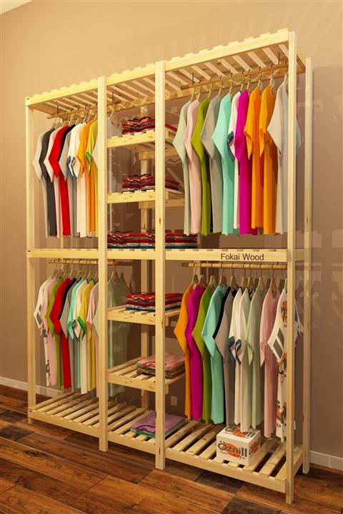 Fokai Wood Quatro - Açık Ahşap El Yapımı Elbise Dolabı