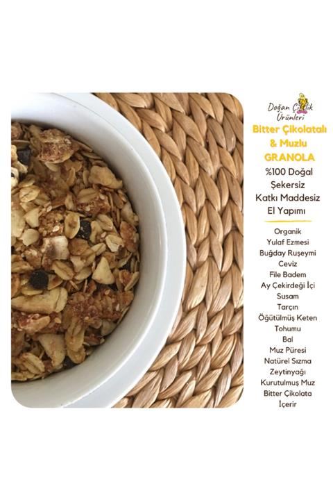 Doğan Çiftlik Ürünleri Muzlu Ve Bitter Çikolatalı Granola - %100 Doğal, Katkı Maddesiz, El Yapımı