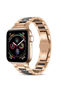 Apple Watch 40 Mm Reçine Taşı Görünüm Metal Kordon Kayış Siyah + Popsocket Uyumlu