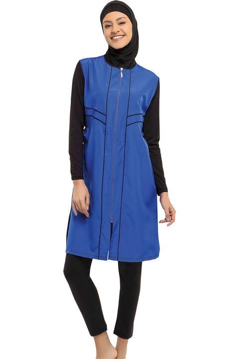 Argisa Kadın Saks Mikro Kollu Biyeli Tesettür Mayo