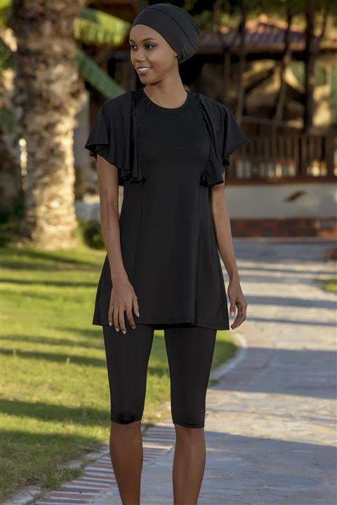 Starinci Mayo Kadın Siyah Kolsuz Volanlı Tesettür Mayo