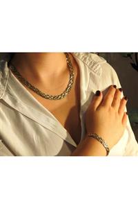 Silveria jewel Lilyum 3 Renkli Örme Kadın Gümüş Gerdanlık Ve Bileklik Set