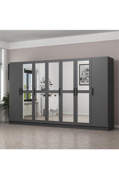 Minar Kale 7 Kapaklı 5 Aynalı 4 Çekmeceli Dolap Antrasit 190cm