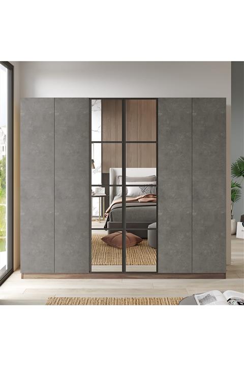 Robin Home Montana 6 Kapaklı Çekmeceli Aynalı Gardırop Elbise Dolabı