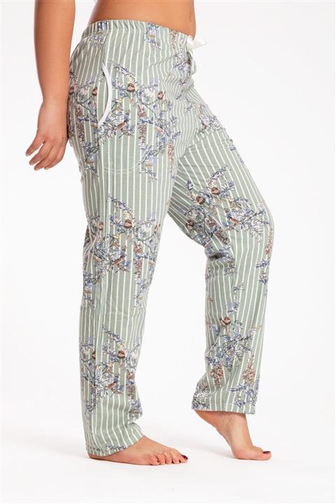 Pemilo Kadın Yeşil Büyük Beden Çiçekli Çizgili Cepli Tek Alt 424