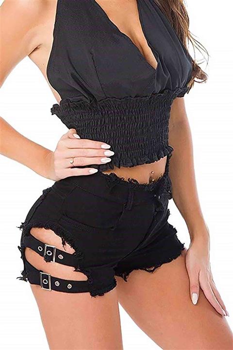 Merry See Yan Dekolte Detaylı Denim Kot Şort